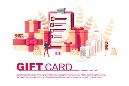 Gift box with gift card abstract soft color pattern with leaves on background flat vector illustration on white background greetings card design horizontal banner.のイラスト素材