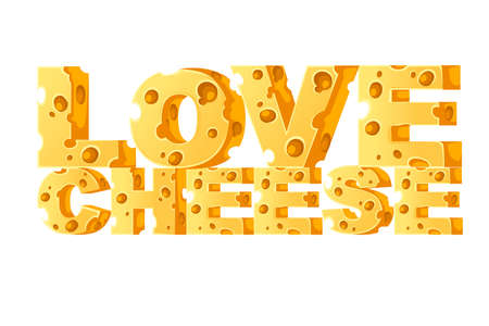 Concept LOVE CHEESE word food style letters flat vector illustration on white background.のイラスト素材