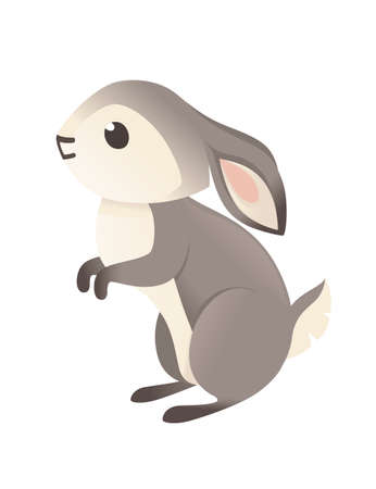 Cute grey rabbit sitting on ground cartoon animal design flat vector illustration isolated on white background.のイラスト素材