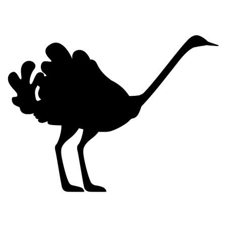 Black silhouette ?ute ostrich stay on two legs african flightless bird cartoon animal design flat vector illustration isolated on white background.のイラスト素材