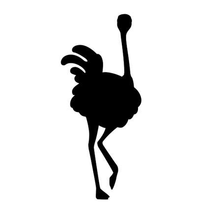 Black silhouette ?ute ostrich stay on one leg african flightless bird cartoon animal design flat vector illustration isolated on white background.のイラスト素材