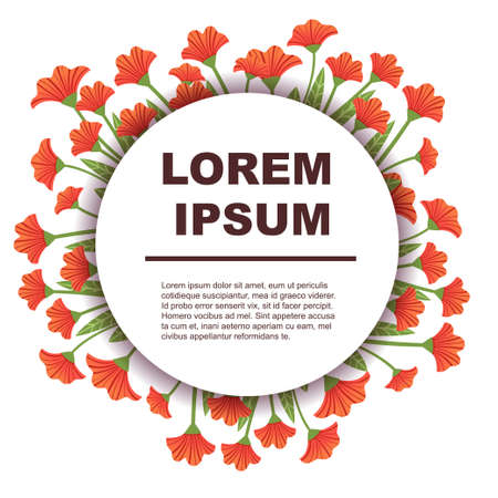 Greetings card or flyer concept design ellipse in center with red flowersのイラスト素材