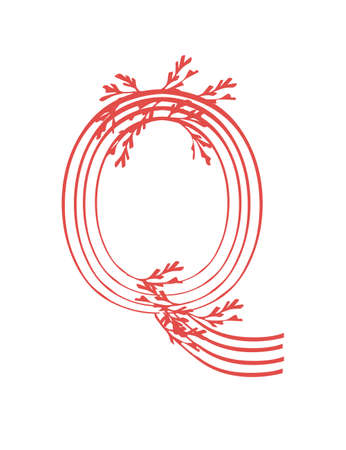 Letter Q pink colored seaweeds underwater ocean plant sea coral elements flat vector illustration on white background.のイラスト素材