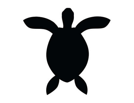 Black silhouette big sea turtle cartoon cute animal design ocean tortoise swimming in water flat vector illustration isolated on white background.のイラスト素材
