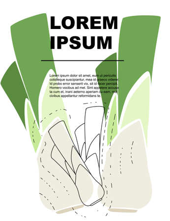 Advertising flyer or greetings card design with outline leek flat vector illustration on white background colored leekのイラスト素材