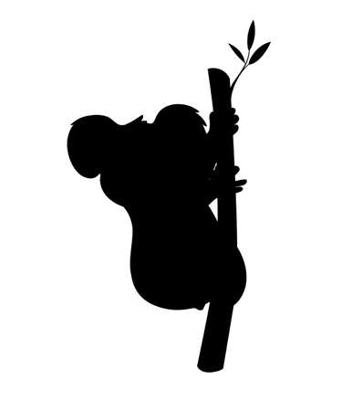 Black silhouette koala bear sit on wood branch cartoon animal design flat vector illustration isolated on white background.のイラスト素材