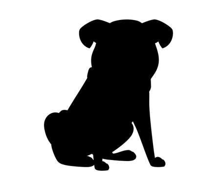 Black silhouette cute small friendly pug dog cartoon domestic animal design flat vector illustration isolated on white background.のイラスト素材