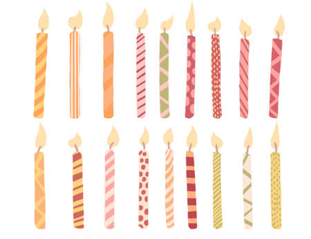 Collection of colorful birthday candles flat vector illustration on white backgroundのイラスト素材