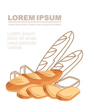 Advertising flyer design with bakery products for bakery shop cartoon food bread collection flat vector illustration on white backgroundのイラスト素材