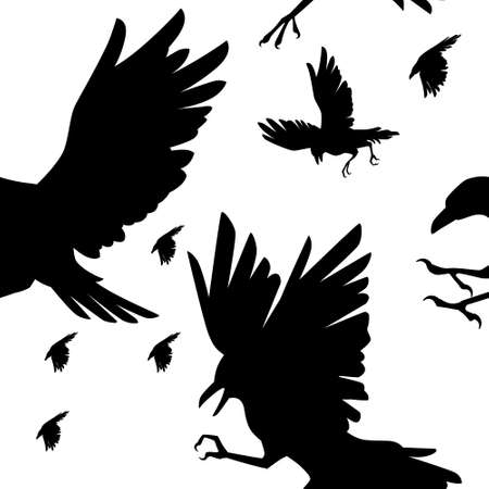Seamless pattern of black crows silhouette cartoon animal style flat vector illustration on white background.のイラスト素材