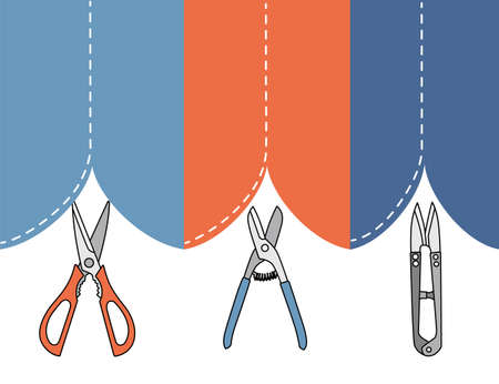 Different scissors models tools for gardening medical barber or tailor flat vector illustration on white background.のイラスト素材