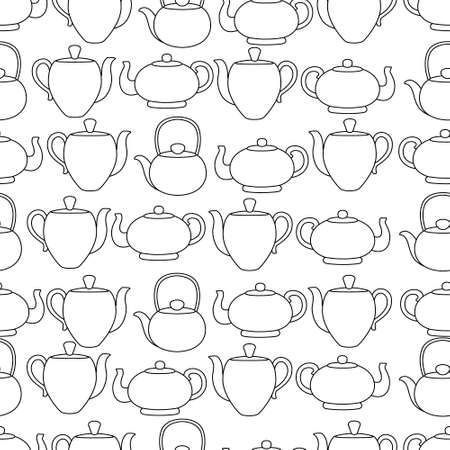Seamless pattern ceramics and electro kettle outline style flat vector illustration on white background.のイラスト素材