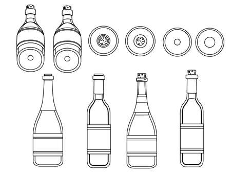 Outline wine glass bottle set flat vector illustration on white background.のイラスト素材