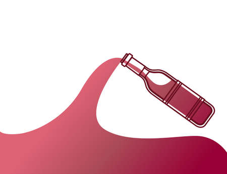 Advertising flyer design with pouring red wine from glass bottle abstract outline style flat vector illustration on white background.のイラスト素材