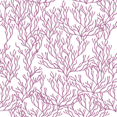 Seamless pattern of purple coral seaweeds silhouettes flat vector illustration on white background.のイラスト素材