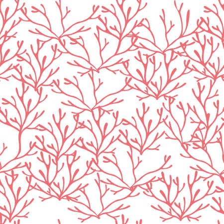 Seamless pattern of purple coral seaweeds silhouettes flat vector illustration on white background.のイラスト素材