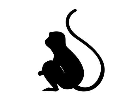 Black silhouette cute vervet monkey cartoon animal design flat vector illustration isolated on white background.のイラスト素材