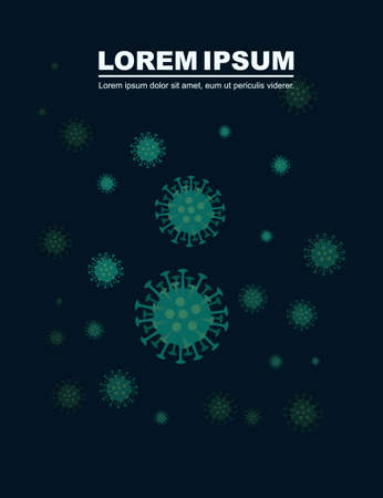 Advertising flyer banner design with green coronavirus flat vector illustration on dark background.のイラスト素材