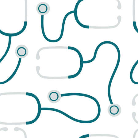 Seamless pattern of simple stethoscope flat vector illustration on white background.のイラスト素材