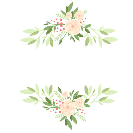 Beautiful beige flower with green leaves and red berries flat vector illustration isolated on white background.のイラスト素材