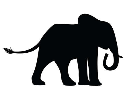 Black silhouette cute adult elephant on the walk cartoon animal design flat vector illustration isolated on white background.のイラスト素材
