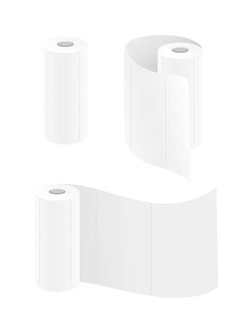 Set of white roll disposable paper towels for kitchen flat vector illustration isolated on white background.のイラスト素材