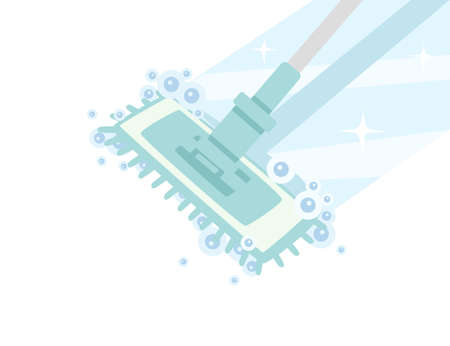 Cleaning home plastic mop wipe on floor with chemical water and bubbles flat vector illustration on white backgroundのイラスト素材