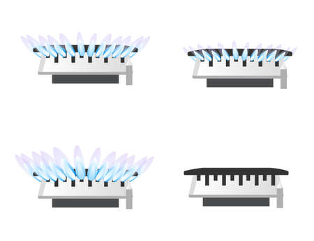 Set of four gas stove kitchen burner off low mid and high level of gas flat vector illustration isolated on white backgroundのイラスト素材
