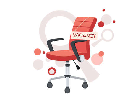 Modern office chair with vacancy sign business hiring and recruiting concept flat vector illustration on white background.のイラスト素材