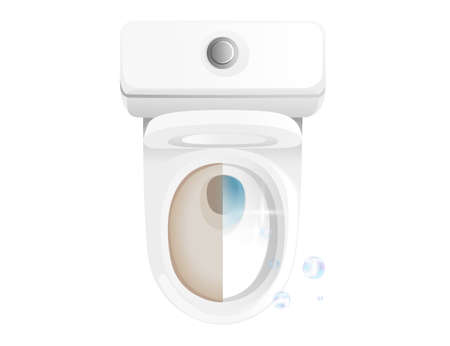 White ceramic toilet bowl before and after effect of cleaner view realistic vector illustration.のイラスト素材