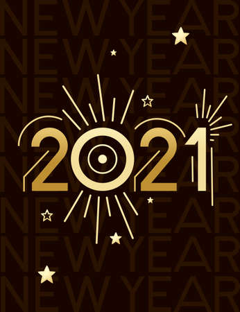 2021 New Year banner with script text design template for poster or greetings card flat vector illustration on brown backgroundのイラスト素材