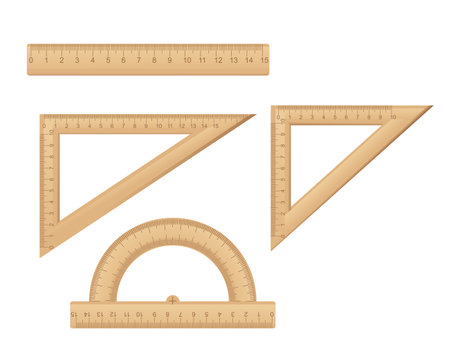 Set of wooden ruler measurement instrument flat vector illustration isolated on white backgroundのイラスト素材