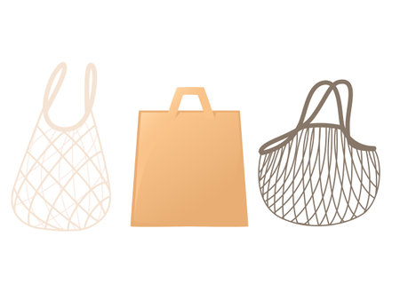 String and paper bags for shopping eco friendly products flat vector illustration isolated on white backgroundのイラスト素材