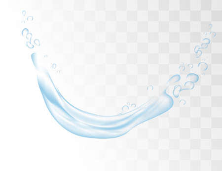 Clear blue water splash with drops on transparent background vector realism illustrationのイラスト素材