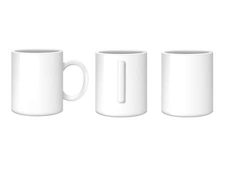 White ceramic mug from different sides realistic vector illustration on white backgroundのイラスト素材