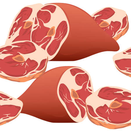 Seamless pattern of sliced piece of ham vector illustration on white background