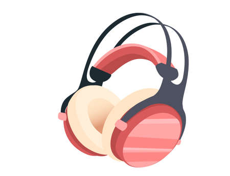 Wireless  pink color Over-Ear Headphones flat vector illustration on white backgroundのイラスト素材