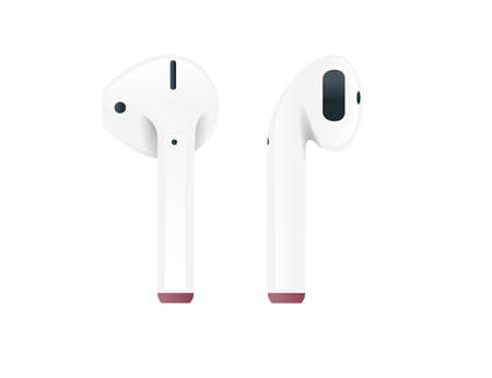 White color wireless  Earbuds Headphones flat vector illustration on white backgroundのイラスト素材