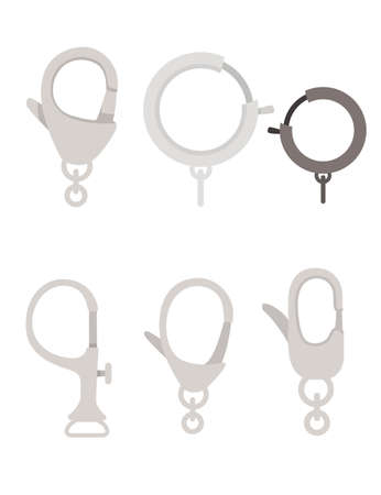Set of metal climbing carabiners and claw clasps alpine climbing equipment flat vector illustration isolated on white backgroundのイラスト素材