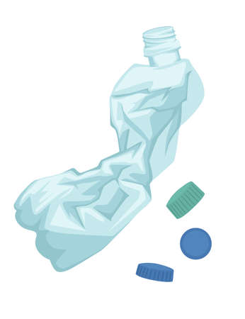 Plastic water bottle waste garbage transparent plastic flat vector illustration on white background.のイラスト素材