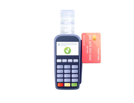POS Terminal with credit card and paper check receipt wireless payment purchases in store processing...