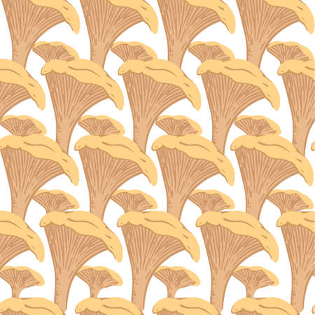 Seamless pattern yellow edible mushrooms growth in forest vector illustration.のイラスト素材