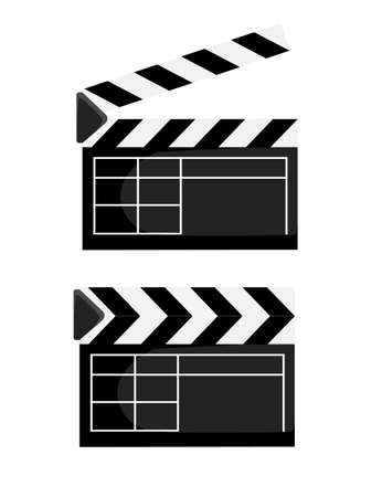 Set of two wooden black color movie clapper board vector illustration isolated on white background.のイラスト素材