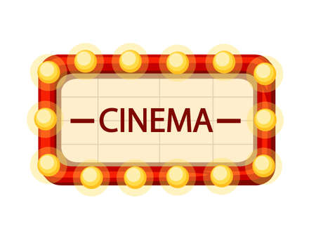 Cinema sign with retro yellow bulbs vector illustration isolated on white background.のイラスト素材