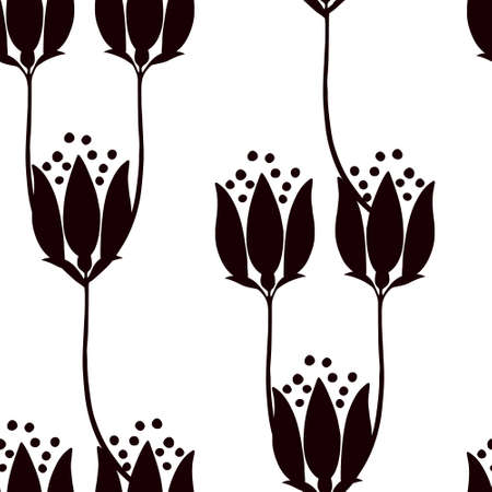 Seamless pattern abstract silhouette flowers vector illustrationのイラスト素材