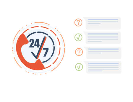 Call center service icon with phone handset and 24-7 vector illustration on white backgroundのイラスト素材