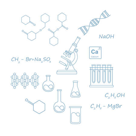 Outline style Chemistry science courses online education concept or school lesson vector illustration on white backgroundのイラスト素材