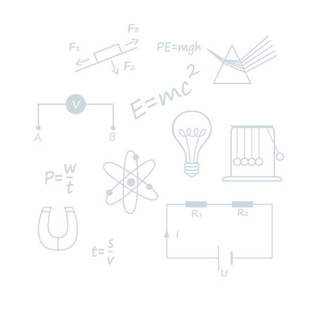Outline style Physics science courses online education concept or school lesson vector illustration on white backgroundのイラスト素材