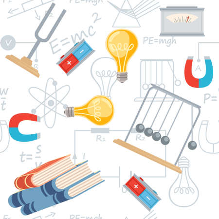 Seamless pattern Physics science courses online education concept or school lesson vector...