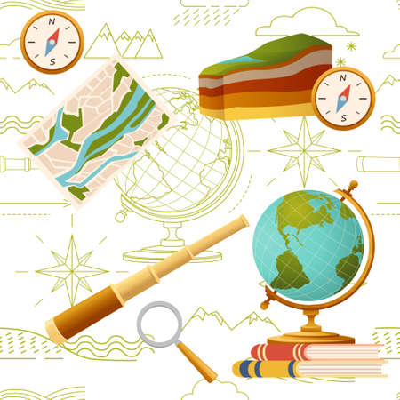 Seamless pattern Geography science courses online education concept or school lesson vector illustration on white backgroundのイラスト素材